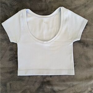 Offline by Aerie Seamless Ribbed Scoop Neck Shirt, Light Blue XS